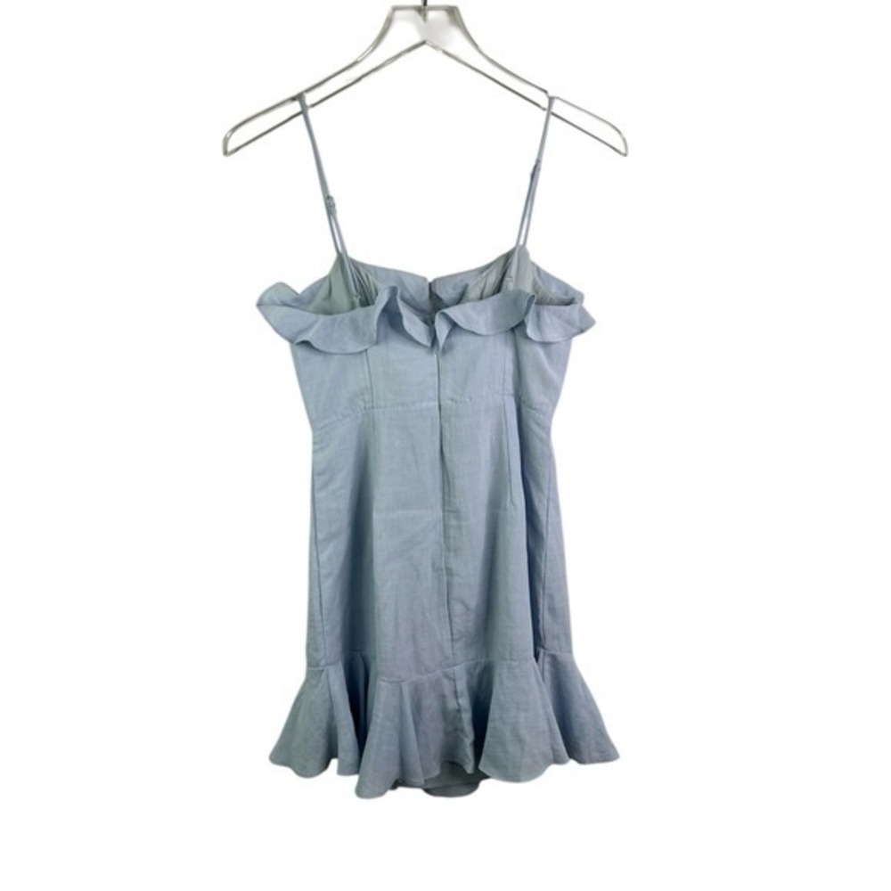 SELFIE LESLIE S Women Pico Tied-Knot Bust Ruffle Mini Dress Steel Blue Feminine - Picture 6 of 12